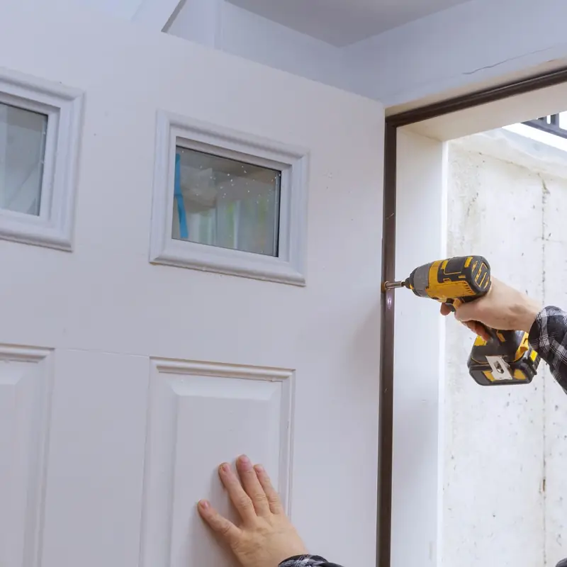 An entry door install in progress