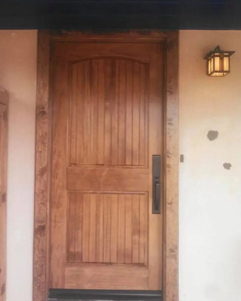 Stain-grade plank wood entry door